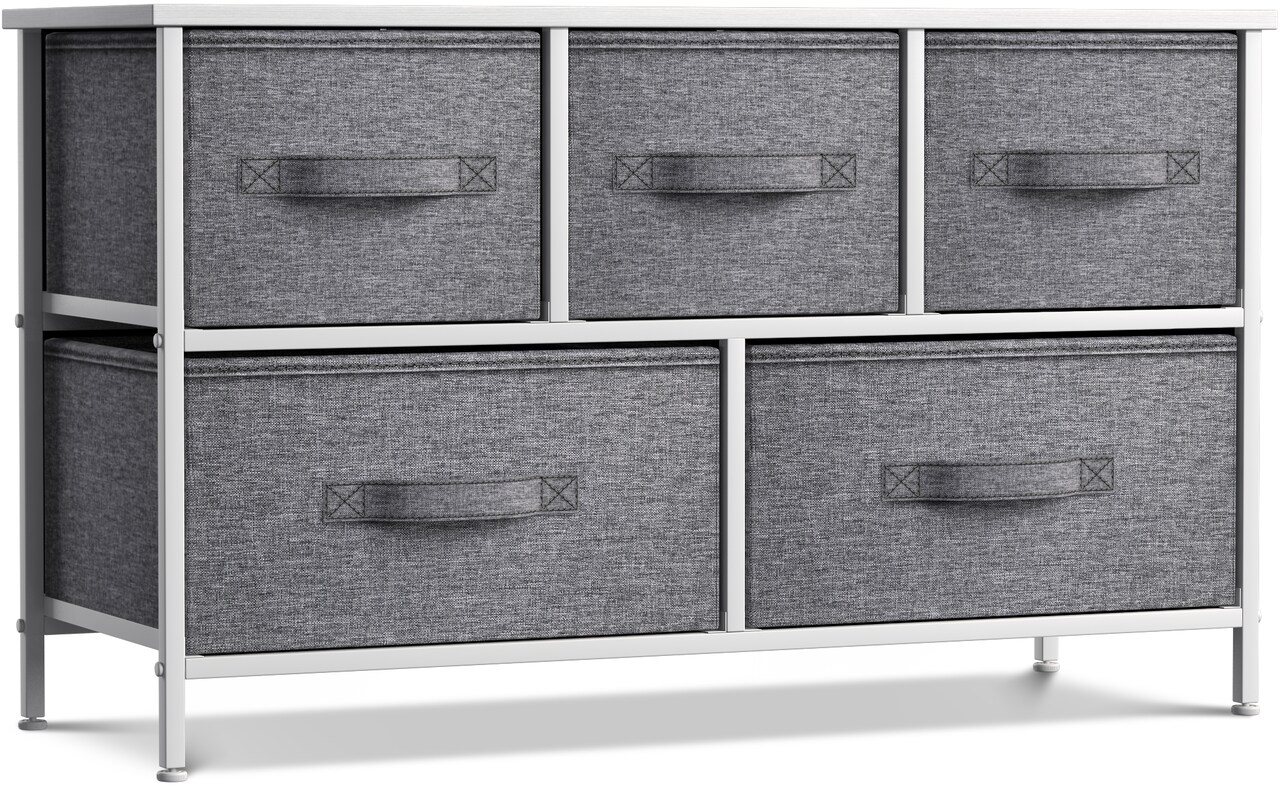 Sorbus Dresser with 5 Drawers - Storage Chest Organizer Unit with Steel Frame, Wood Top, Easy Pull Fabric Bins - Long Wide TV Stand for Bedroom Furniture, Hallway, Closet & Office Organization